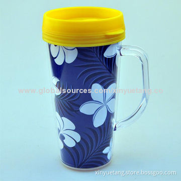 Paper Insert/Double Wall Plastic Coffee Tumbler with Handle, 400mL Volume